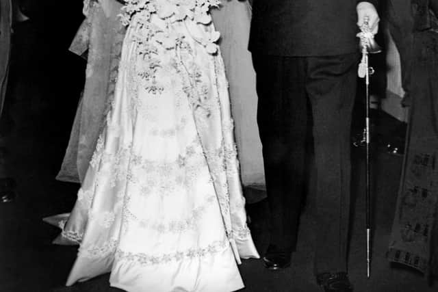 Princess Elizabeth of England and Prince Philip are seen on their wedding day 20th November 1947, in London. (Photo by CENTRAL PRESS / AFP) (Photo by -/CENTRAL PRESS/AFP via Getty Images)