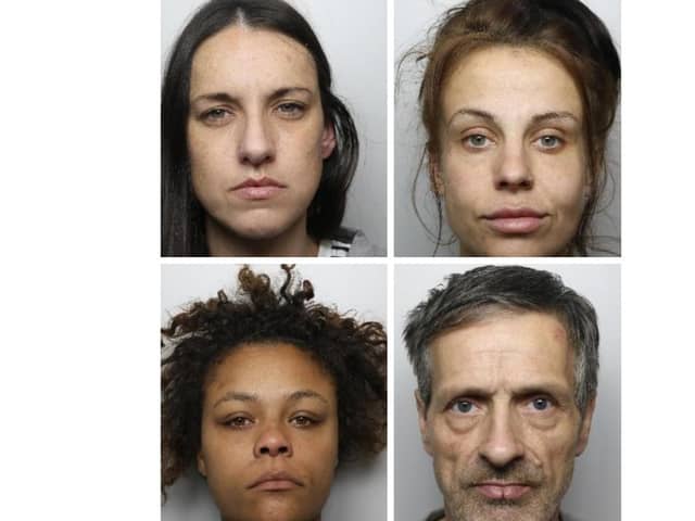 Shocking CCTV footage shows shameless shoplifters stealing £300 worth of Lego by hiding them in carry bags at a supermarket self-checkout area. They are among a light-fingered four who have been jailed - clockwise from top left, Yasmin Leech, Emma Fraser, Shaun Fitzgerald and Shakita Maximilian 