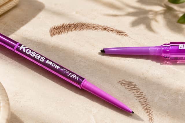 Kosas Brow Pop Nano uses an ultra-fine tip to create precise, hair-like strokes for naturally fuller-looking brows.