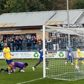 Jed Abbey scores the first goal for Matlock Town against Liversedge
