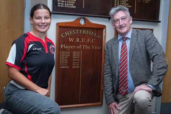 Club President Aaron with 2025/26 Women’s Jess Griffin, Player of the Year.