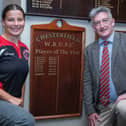 Club President Aaron with 2025/26 Women’s Jess Griffin, Player of the Year.