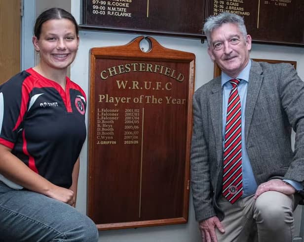 Club President Aaron with 2025/26 Women’s Jess Griffin, Player of the Year.