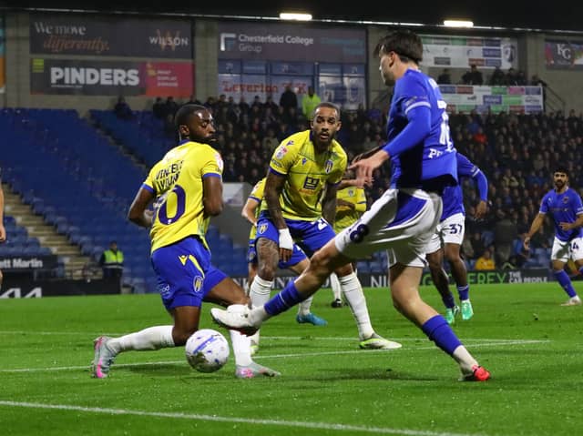 Louie Marsh in the thick of it against Colchester United