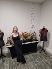 Katie Haslam with her designs for the final of UK Florist of the Year. 