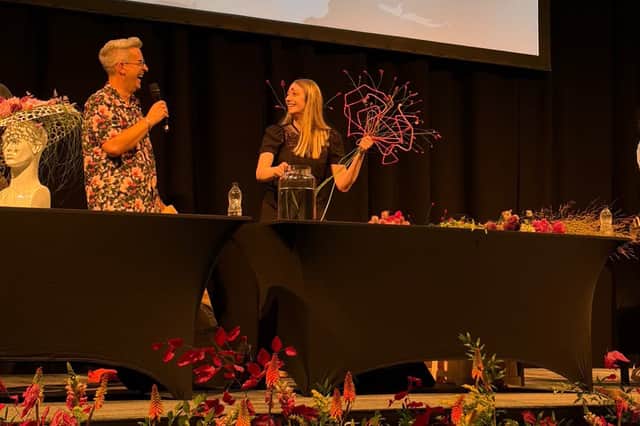 Katie Haslam gave a demonstration on the main stage at this year's FleurEx trade show and conference in Nottingham.