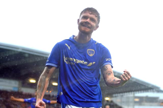 Fraser Bryden enjoys his first league goal for Chesterfield