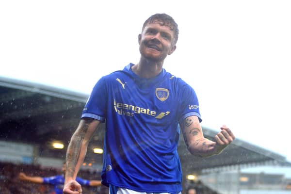 Fraser Bryden enjoys his first league goal for Chesterfield