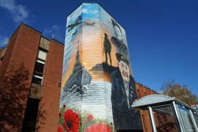 The mural on the side of Ilkeston town hall commemorating Donald Rose