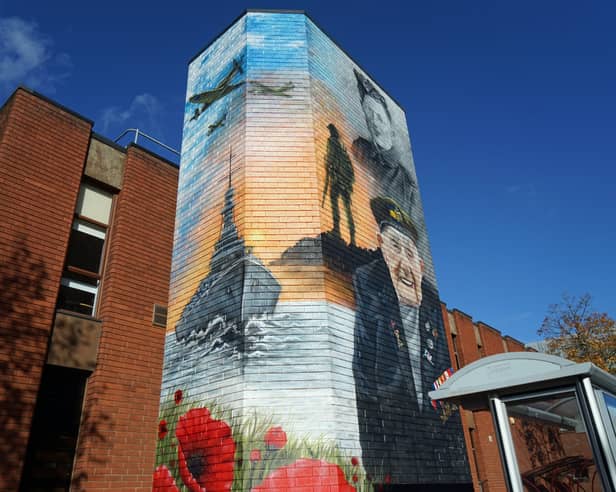 The mural on the side of Ilkeston town hall commemorating Donald Rose