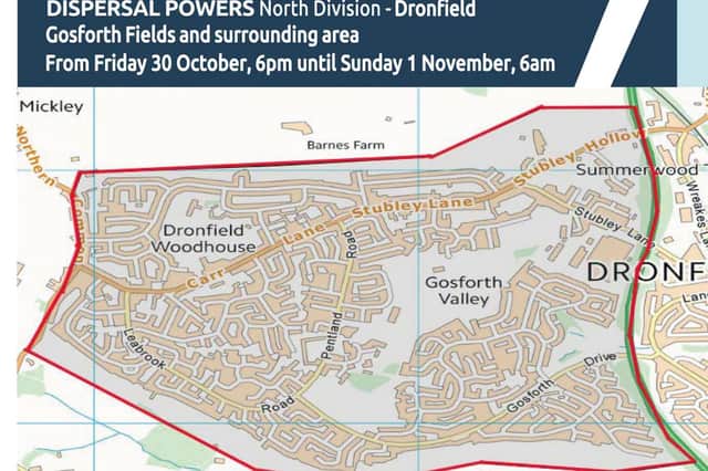 The map shows the area covered by the Halloween dispersal order, which will be in place from 6pm on October 30 to 6am on November 1.