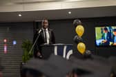 Steephen Saki talked to attendees at the Muray Park awards night, about his journey overcoming challenges to achieve his dream