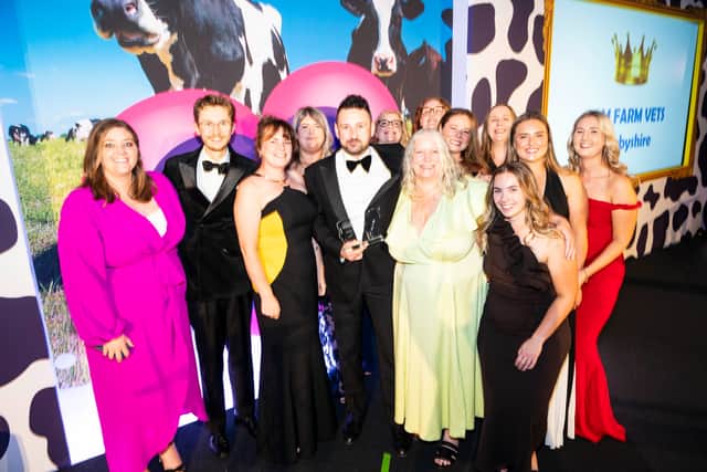 LLM Farm Vets Derbyshire team members celebrate winning the Dairy Vet Practice of the Year title.