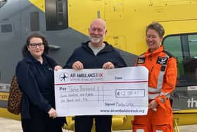 Martyn Culley (centre) at the Your Local Air Ambulance airbase in Nottingham 