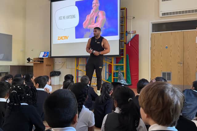 Zack George, aka Steel from Gladiators, runs Zactiv, visiting schools to inspire pupils through talks on fitness, nutrition, confidence, self-belief and building a positive relationship with food.