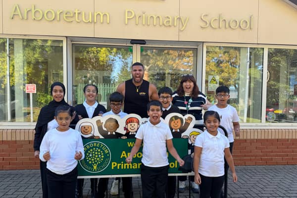 Students from Arboretum Primary School had a visit from BBC Gladiators star Steel who talked to them about the importance of living a healthy and happy life