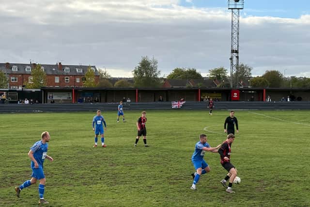 Action from last Saturday's clash between Shirebrook Town and Dronfield Town
