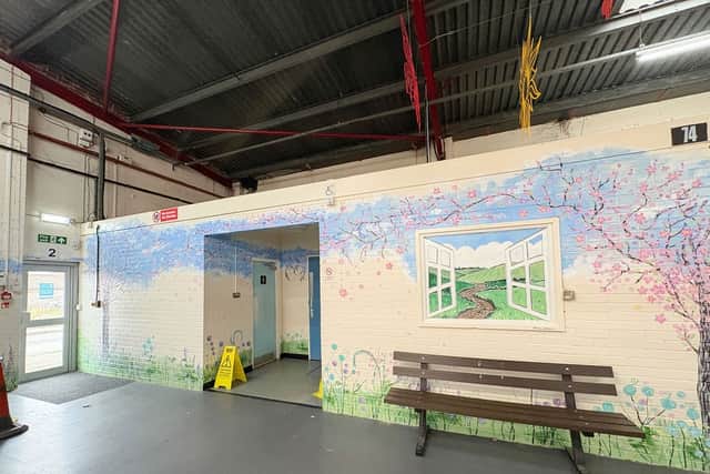 Visitors can spot butterflies hidden throughout the six connected murals.