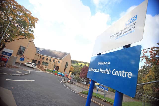 External photo with the sign:
The entrance to the new Babington Health Centre, off Derby Road, Belper.
