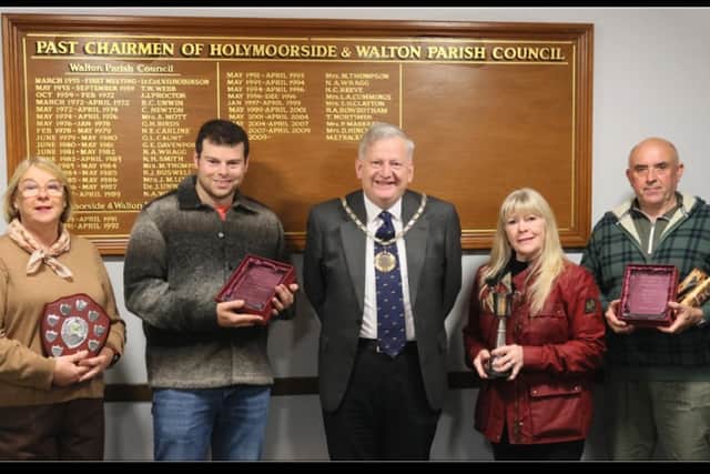 Holymoorside & Walton Parish Council Chairman, Cllr Martin Thacker MBE, with the 2026 Allotment Award winners. Pictured from left to right: Jane Sully, Jonathan Sully, Izzy Meades-Jones and Allan Jones.