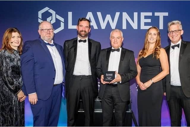 L to R: Helen Hamilton-Shaw (LawNet), David Baskerville (sponsor representative from Baskerville Drummond), Andrew Fielder, Simon Wright, Kate Skelton and Pete Riddleston (LawNet) at the 2025 awards ceremony.