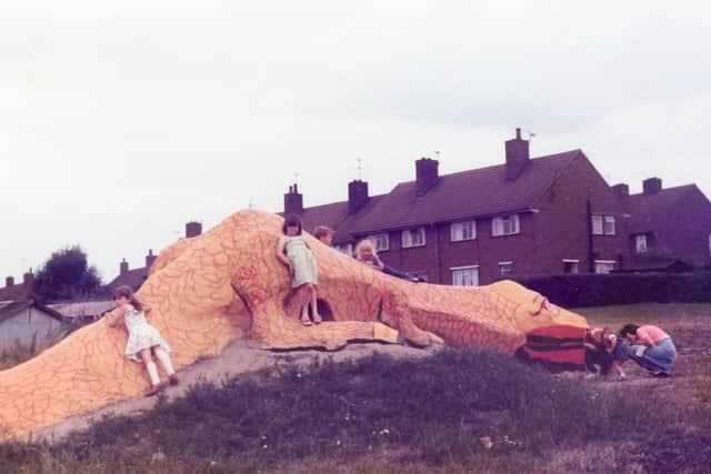 Derek the dinosaur built in 1977 by Junction Arts