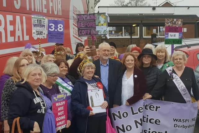 Labour leader Jeremy Corbyn with Waspi women and campaigners.