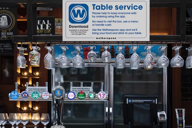 Customers will be asked to use the Wetherspoon order and pay app, wherever possible, or pay at the bar using a credit/debit card and contactless, although cash will be accepted