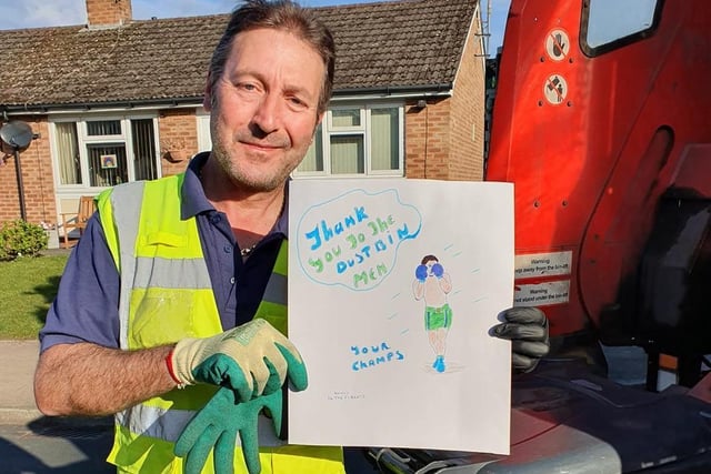 Preston City Council binman Nigel with a thank you note