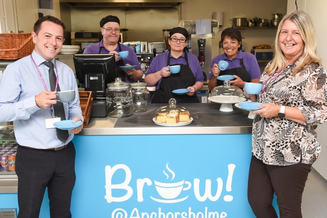 Staff in the Brew @ Anchorsholme are ready to serve food, hot drinks and ice creams to take away. Indoor seating will be available when coronavirus restrictions allow.  L-R: Derek Wright, Andy Pool, Michelle Hardy, Diane Dion and Cheryl Lord.