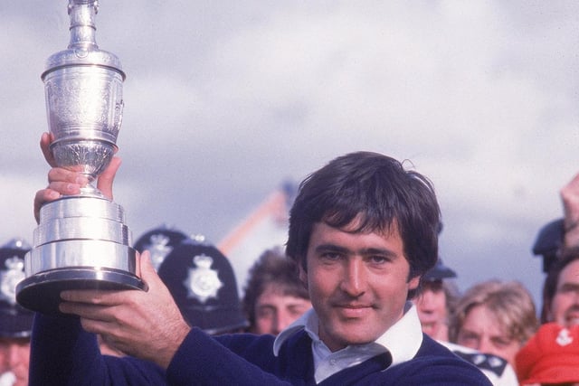 Seve Ballesteros of Spain holds aloft the Claret Jug after winning the British Open in 1979