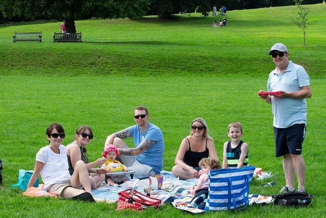 The Watsons having a picnic on a sunny day out at Shibden Park Estate, Halifax