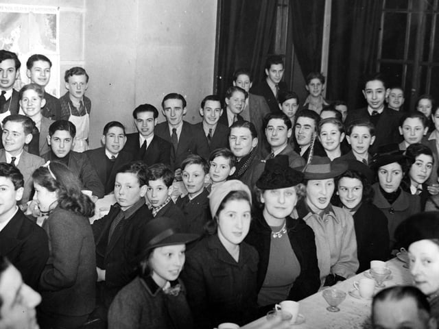 Rows of diners at the opening of the British Restaurant in the Crypt of the Town Hall. It was split into two sections, self service and the slightly more expensive waitress service. The same menus were offered in each.
