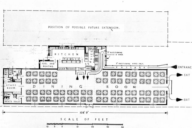 Architects plan of the British Restaurant on Kirkstall Road.