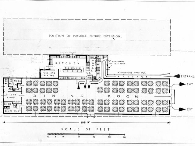 Architects plan of the British Restaurant on Kirkstall Road.
