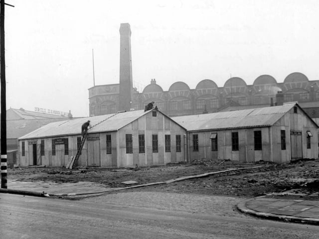 Nearing completion of the British Restaurant on Whitehall Road. The building is made from pre-fabricated sections, with a corrugated iron roof.