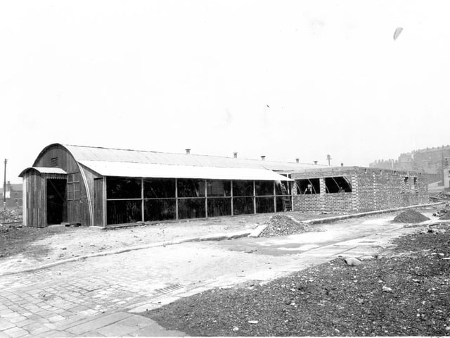 Exterior view of construction work of the British Restaurant on Kirkstall Road.