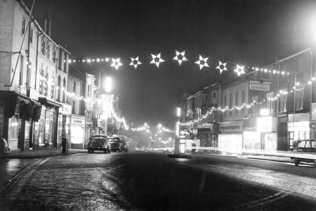 Christmas illuminations on Beastfair, Pontefract, looking towards the Market Place