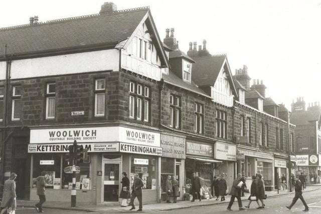 Shops on the corner of Wood Lane in the mid-1970s.
