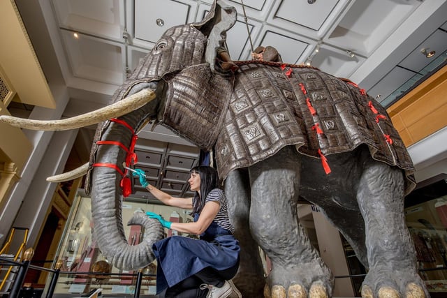 On display at the Royal Armouries in Leeds it was made in the 17th century and is  composed of 5,840 plates and weighs 118kg. It even has tusk swords.