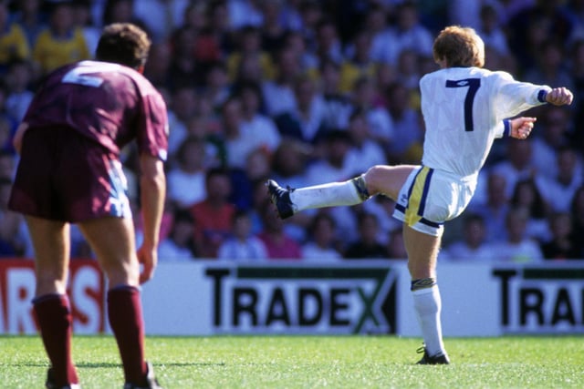 Skipper Gordon Strachan scores from the penalty spot to put Leeds United 3-0 up.