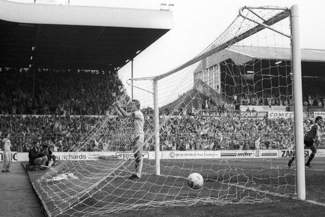 Brendan Ormsby celebrates scoring the winning goal against Charlton Athletic at Elland Road to level the tie take the play off final to a replay.