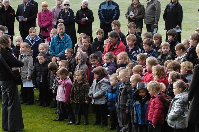 St Cuthbert's Primary School pupils sing at Pateley Bridge Remembrance Day Service back in 2009.