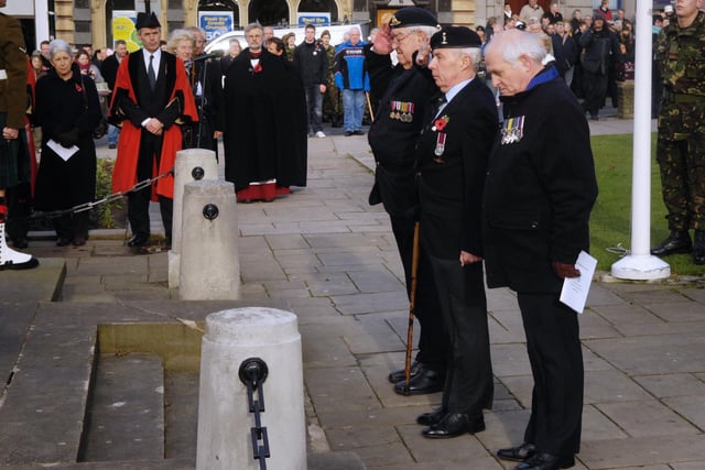 Veterans salute after laying their wreaths at the Remembrance Service at Harrogate war memorial back in 2008.