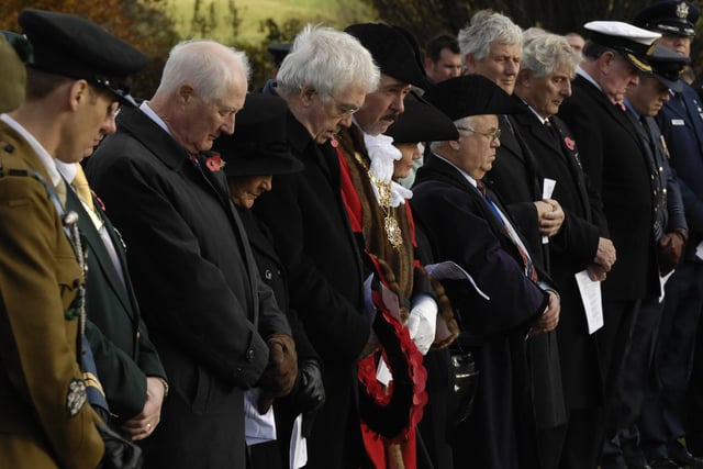 Local dignitaries observe the two minute silence at the Remembrance Day Service at Stonefall Cemetery in 2007.