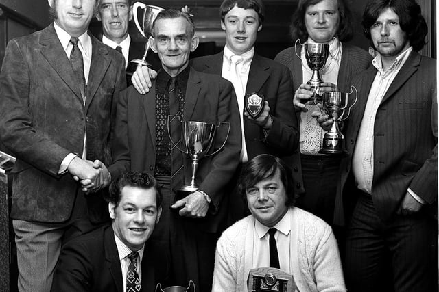 Scholes darts and dominoes trophy presentations in 1972