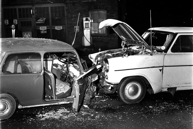 A night-time head-on collision at Seven Stars Bridge, Newtow, Wigan in 1967