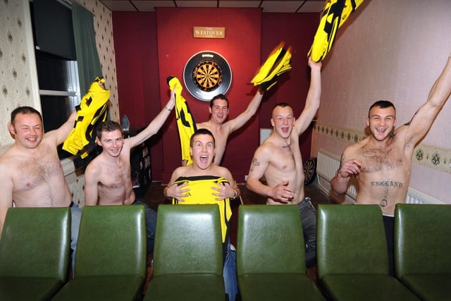 Westover Wasps FC players prepare for the Full Monty, performing as the Westover Wild Boys, at the Westover Club.