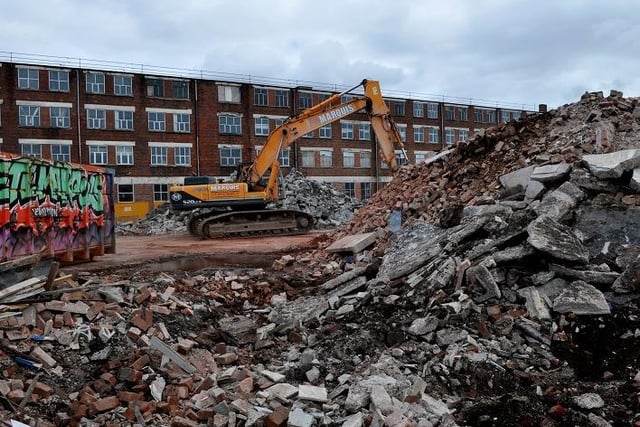 The old building behind Oyston Mill had to go in 2018 to make way for the new Porsche garage next to Watery Lane, Preston