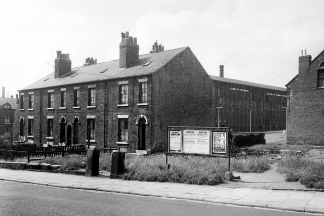 Sackville Street in Woodhouse in July 1958. In the centre is a noticeboard, the poster on the right is an appeal for money 'Your gift now for final victory over Polio'. This disease was a scourge, the infection causing paralysis.